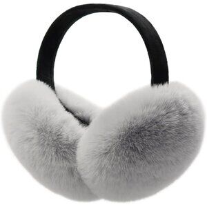Women Winter Ear Muffs Faux Fur Warm Earmuffs Foldable Grey Black Ear Warmers
